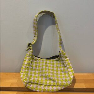 BAGGU Lime Green and White Shoulder Bag